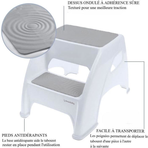 Step stool - DREAMBABY - Toddler & Me 2 Up - Non-slip and textured - Up to 145 kg for little ones and adults - Grey