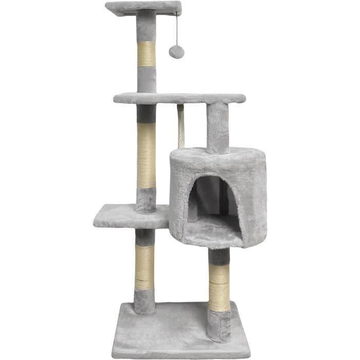 PALOMA Grey cat tree 40 x 40 x 114 cm - 3 platforms, 1 rope, 1 cubby, scratching posts