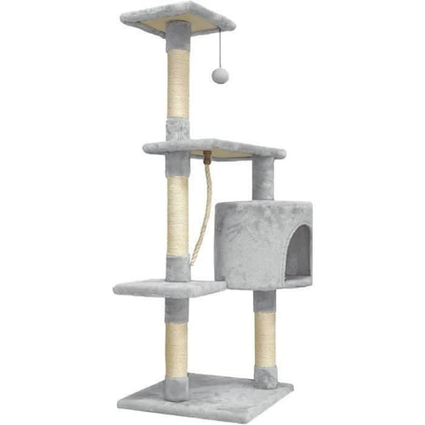 PALOMA Grey cat tree 40 x 40 x 114 cm - 3 platforms, 1 rope, 1 cubby, scratching posts