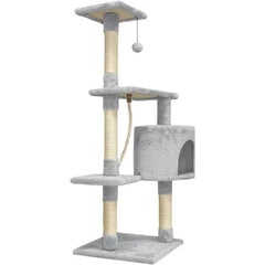 PALOMA Grey cat tree 40 x 40 x 114 cm - 3 platforms, 1 rope, 1 cubby, scratching posts