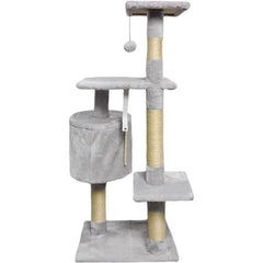 PALOMA Grey cat tree 40 x 40 x 114 cm - 3 platforms, 1 rope, 1 cubby, scratching posts