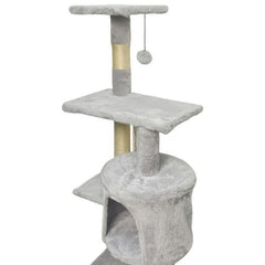 PALOMA Grey cat tree 40 x 40 x 114 cm - 3 platforms, 1 rope, 1 cubby, scratching posts