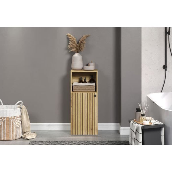 Bathroom storage unit - Oak decor - L40 x H95 x D31 cm - PURE BLISS