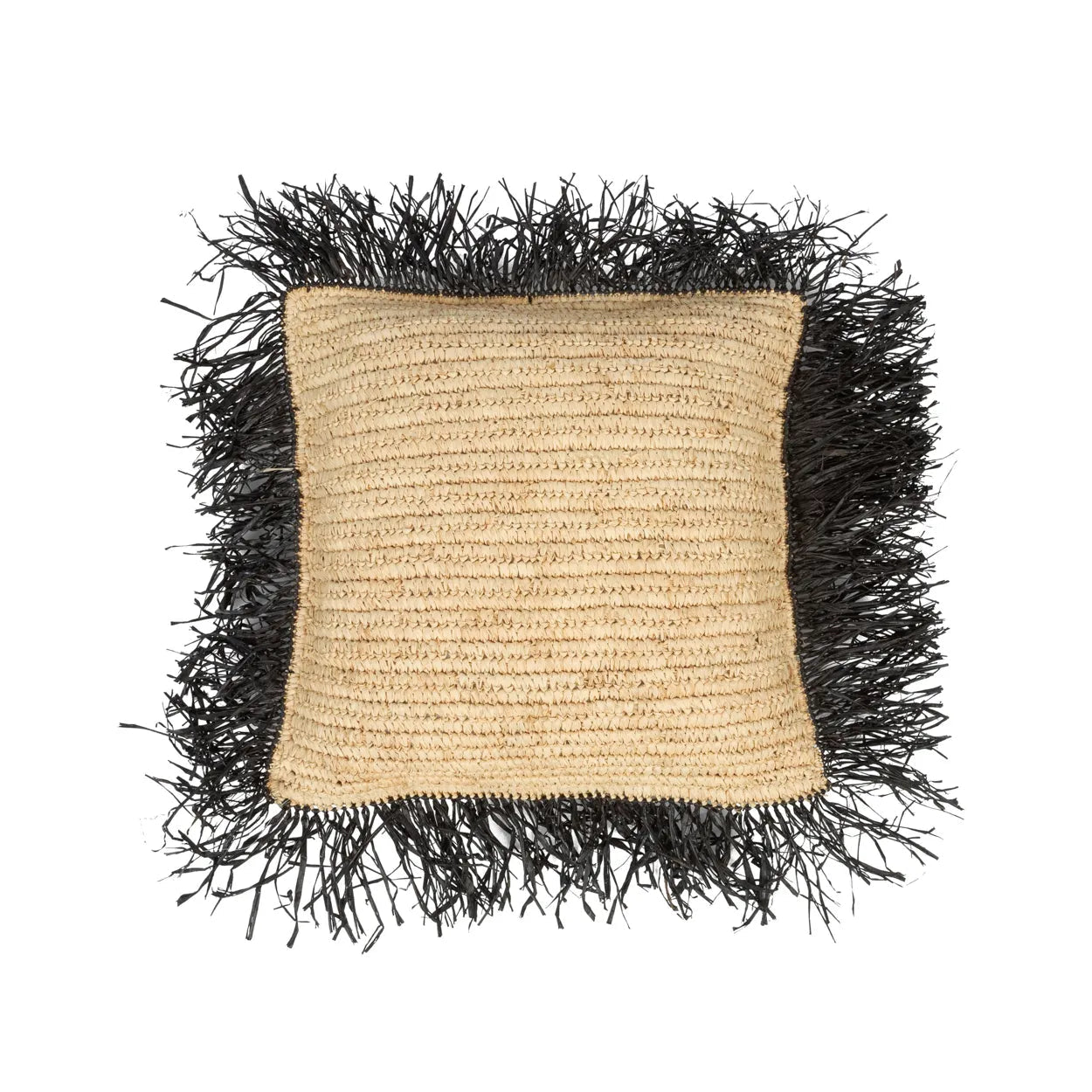 Housse de Coussin en Raphia Carrée - Noir Naturel - 40x40