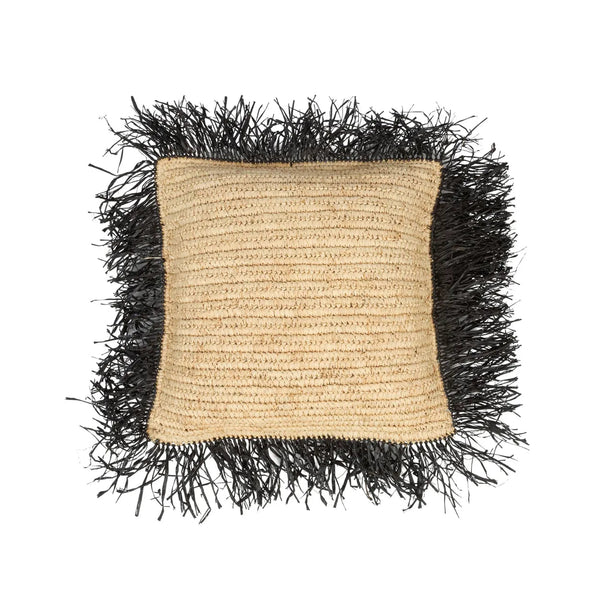 Housse de Coussin en Raphia Carrée - Noir Naturel - 40x40