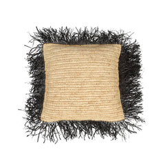 Housse de Coussin en Raphia Carrée - Noir Naturel - 40x40