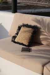 Housse de Coussin en Raphia Carrée - Noir Naturel - 40x40