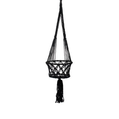 De macramé plantenhouder - zwart - L
