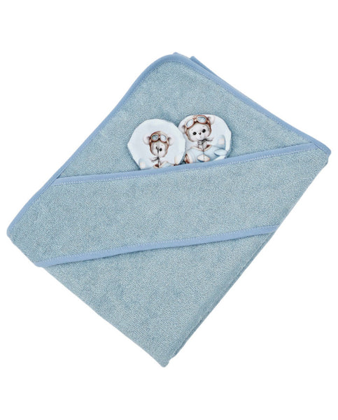 Bamboo bath cover Pilot Bear/Blue
