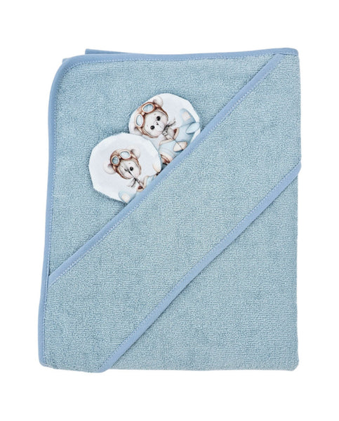 Bamboo bath cover Pilot Bear/Blue