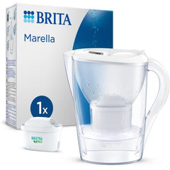 Brita Marella White Carafe (2.4L) includes 1 MaxTra Pro All-In-1 Cartridge