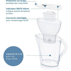 Brita Marella White Carafe (2.4L) includes 1 MaxTra Pro All-In-1 Cartridge