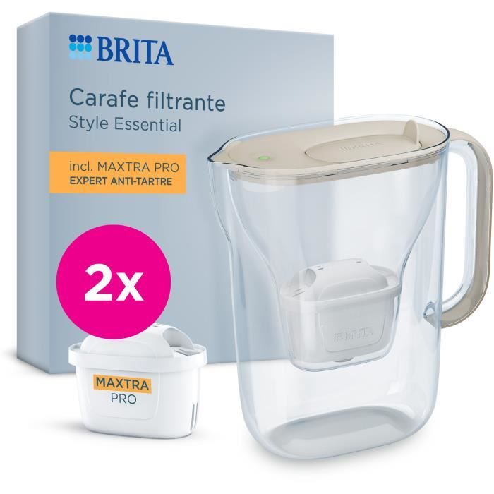 BRITA Filter Jug - Essential Sand Style - 2.4 litre capacity including 1.4 litres of filtered water - 2 Maxtra Pro Expert anti-scale filters