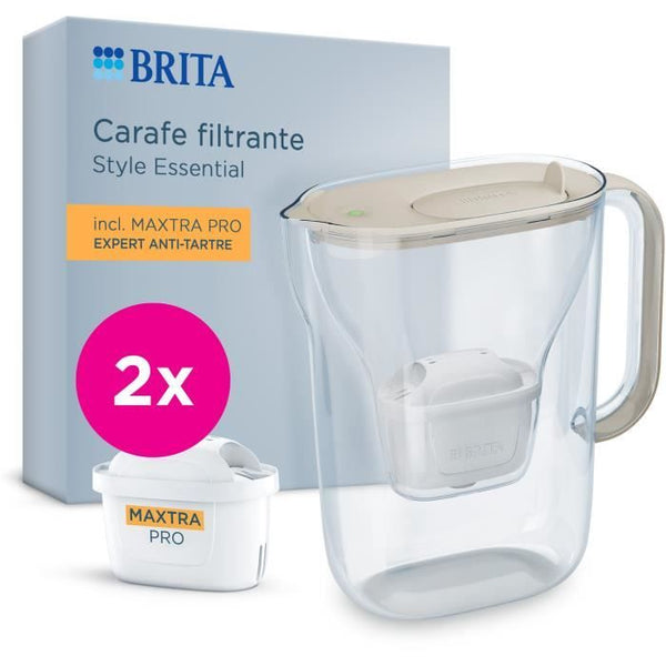 BRITA Filter Jug - Essential Sand Style - 2.4 litre capacity including 1.4 litres of filtered water - 2 Maxtra Pro Expert anti-scale filters