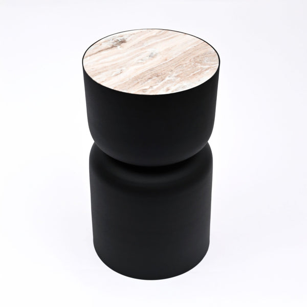 Trommel bijzettafel met marmeren blad