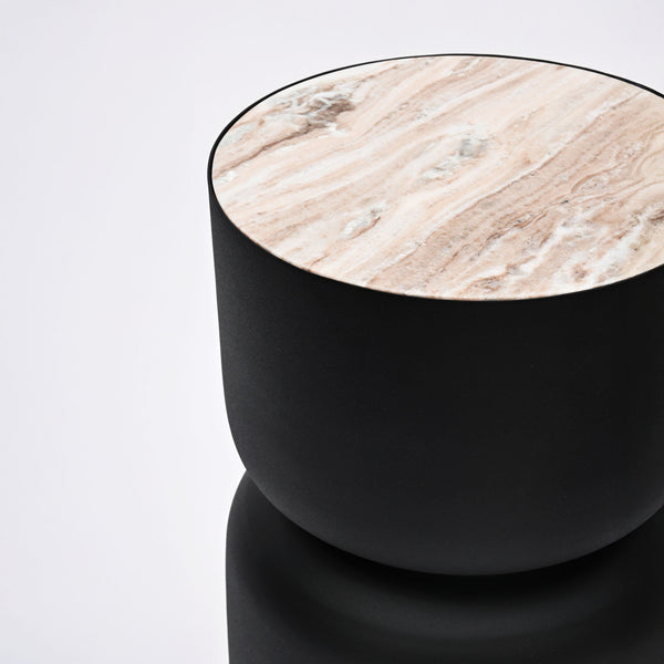 Trommel bijzettafel met marmeren blad