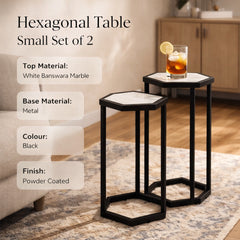 Table en marbre hexagonale petit ensemble de 2