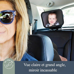 Large rectangular rear-view mirror - DREAMBABY - Adjustable for back seat - 20 x 24 cm - Black