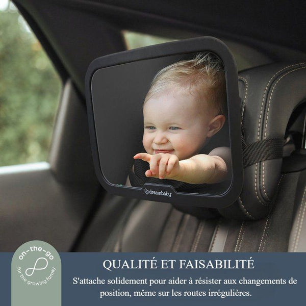 Large rectangular rear-view mirror - DREAMBABY - Adjustable for back seat - 20 x 24 cm - Black