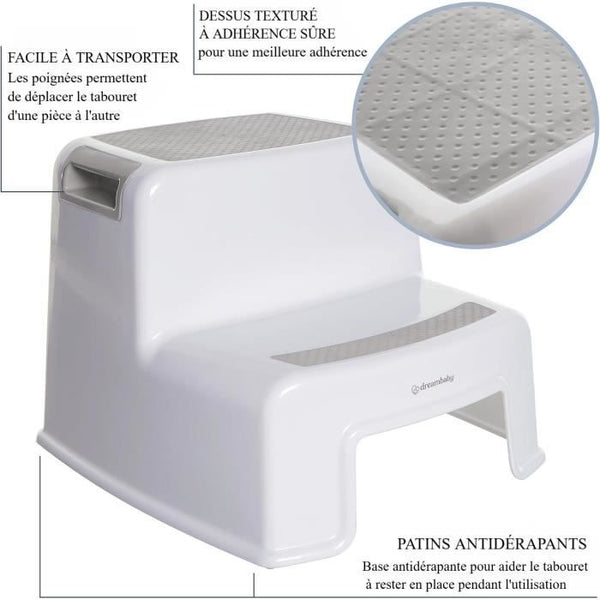 Opstapje - DREAMBABY - 2 Hoogtes - Antislip en gestructureerd - Draagt tot 80 kg voor kinderen en volwassenen - Grijs en Zwart