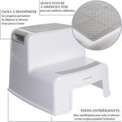 Opstapje - DREAMBABY - 2 Hoogtes - Antislip en gestructureerd - Draagt tot 80 kg voor kinderen en volwassenen - Grijs en Zwart