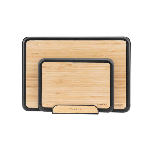 Fledge Bamboo Cutting Board Set of 2 Pieces with Holder