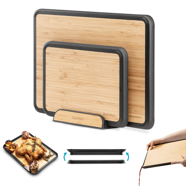 Fledge Bamboo Cutting Board Set of 2 Pieces with Holder