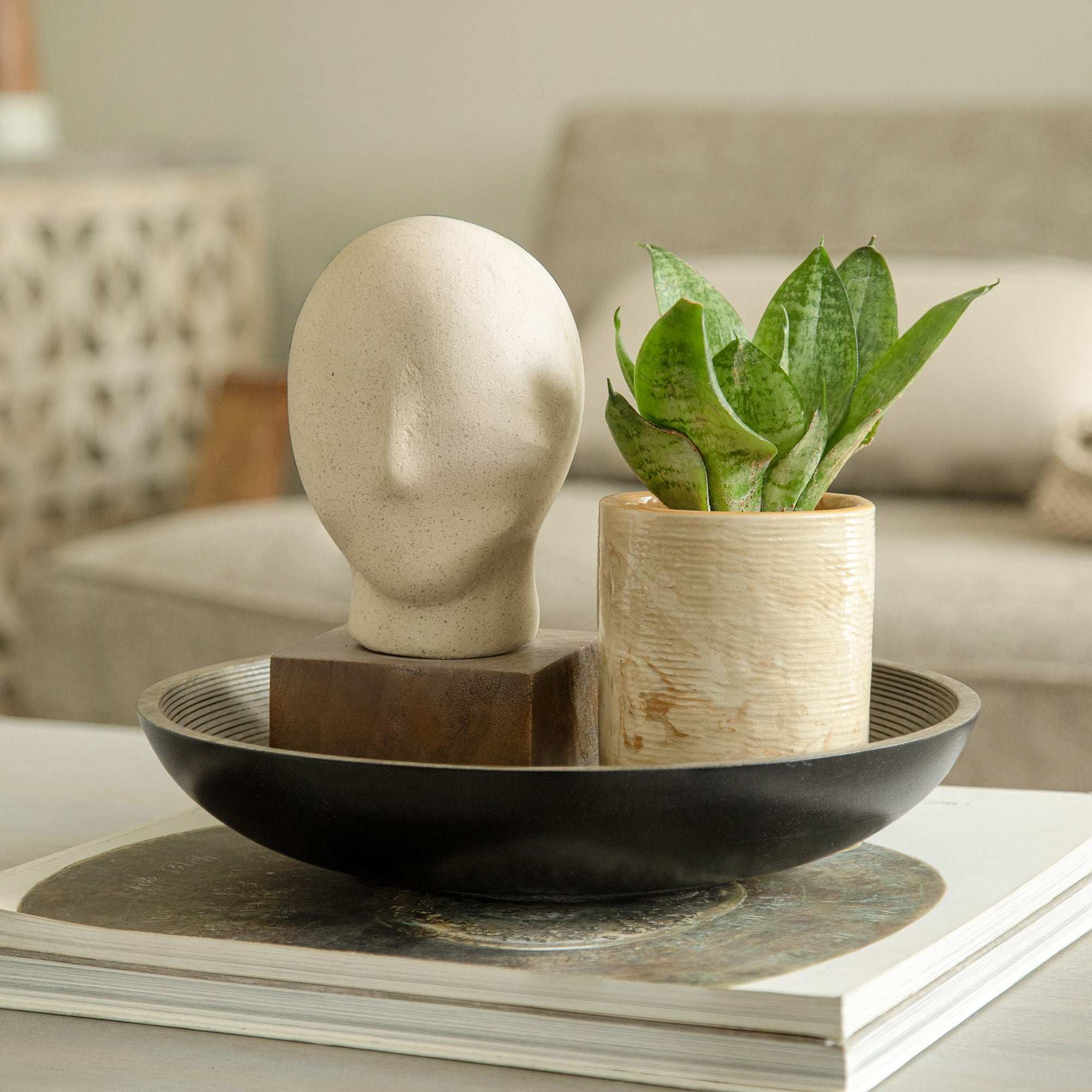 Rustig Gezicht Ecomix Sculptuur - Duurzaam Handgemaakt Eierschaalwit Decor voor Meditatie & Minimalistisch Huis