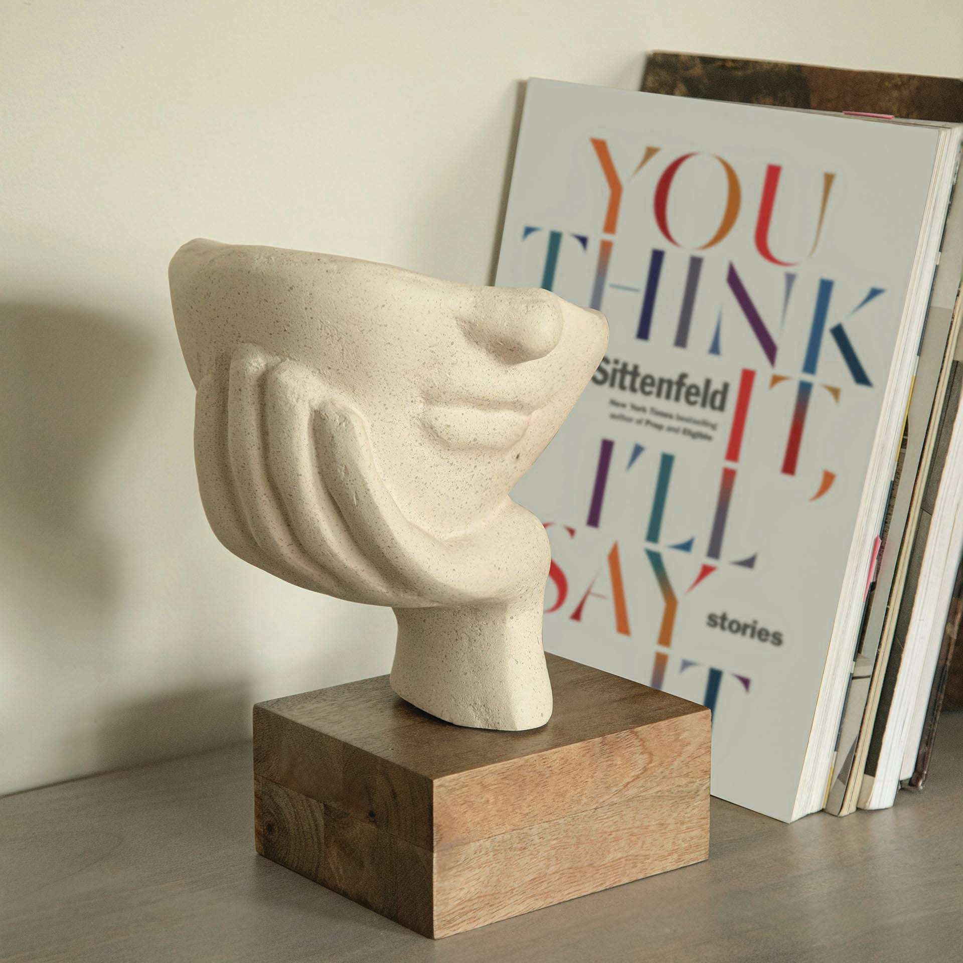 Handcrafted Ecomix Restive Face Sculpture - Sustainable Recycled Art Decor, Egg Shell Finish