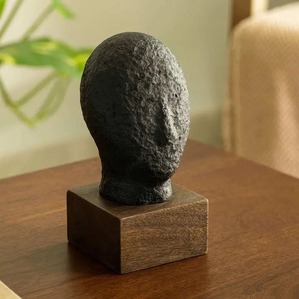 Handgemaakte Kalme Gezicht Ecomix Sculptuur - Mat Zwart Milieuvriendelijke Moderne Woondecoratie Kunst | Sereen Tafelornament