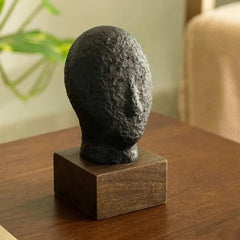 Handgemaakte Kalme Gezicht Ecomix Sculptuur - Mat Zwart Milieuvriendelijke Moderne Woondecoratie Kunst | Sereen Tafelornament