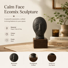 Handgemaakte Kalme Gezicht Ecomix Sculptuur - Mat Zwart Milieuvriendelijke Moderne Woondecoratie Kunst | Sereen Tafelornament