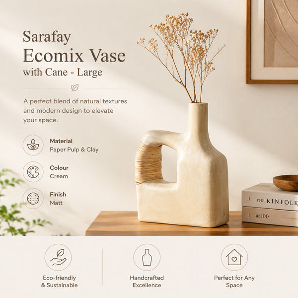 Sarafay Grote Ecomix Riet Vaas - Handgemaakte Eco-Vriendelijke Decoratieve Vloer- & Tafelbloemenaccent - Modern Rustiek Boho