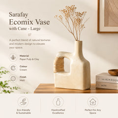 Sarafay Grote Ecomix Riet Vaas - Handgemaakte Eco-Vriendelijke Decoratieve Vloer- & Tafelbloemenaccent - Modern Rustiek Boho