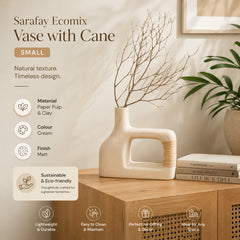 Vase Sarafay fait main en Ecomix et rotin – Accent décoratif durable et écologique pour table et bureau