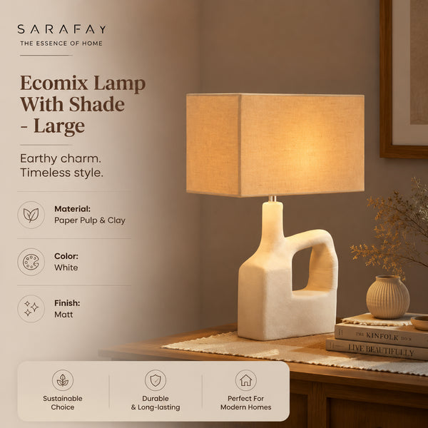 Sarafay Grote Handgemaakte Ecomix Tafellamp met Kap | Duurzame Boho Moderne Bureaustand voor Woonkamer, Slaapkamer