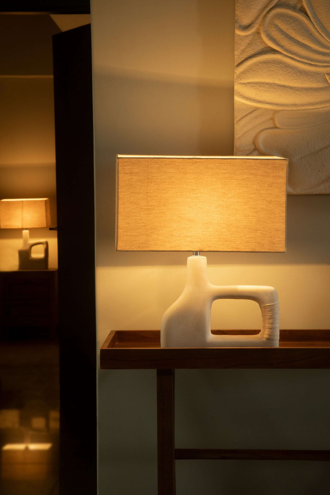 Sarafay Ecomix Handgemaakte Kleine Tafellamp | Duurzame Eco-vriendelijke Katoenen Kap Bureaulamp voor Boho & Moderne Huizen