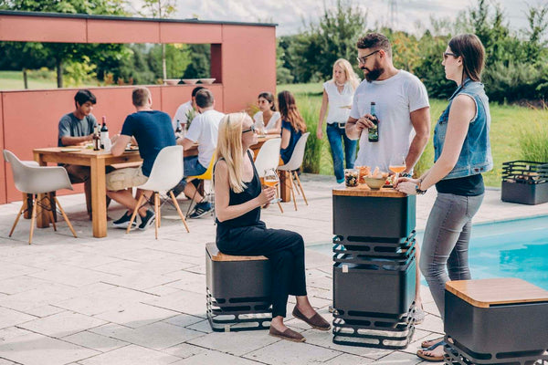 Cube Fire Basket Shelf Bamboo