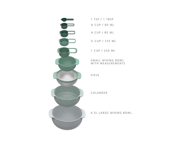 Nest 9 Plus bowl set with measuring spoons, 9-piece set, Editions Sage