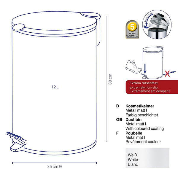 Poubelle à pédale Mats 12 litres