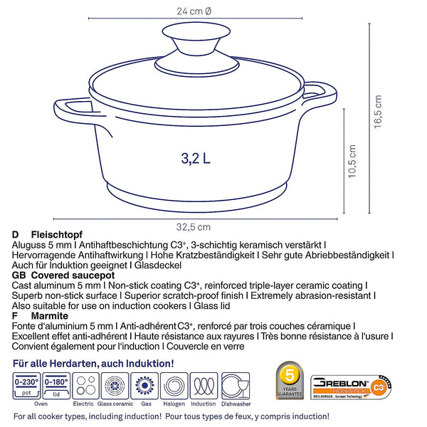 Layer Frying Pan with Lid 3.2 liters