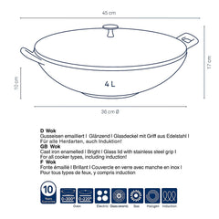 Wok chaud avec couvercle en verre 4 litres