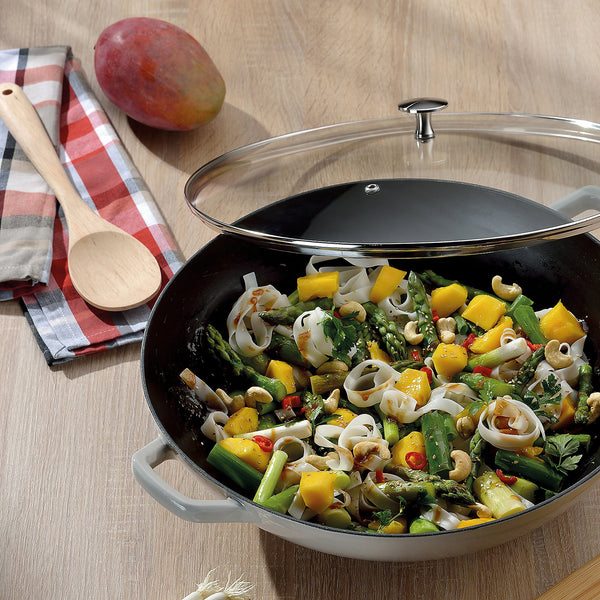 Wok chaud avec couvercle en verre 4 litres