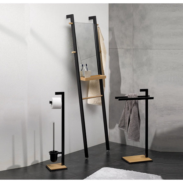 Oak Toilet Brush and Toilet Paper Holder