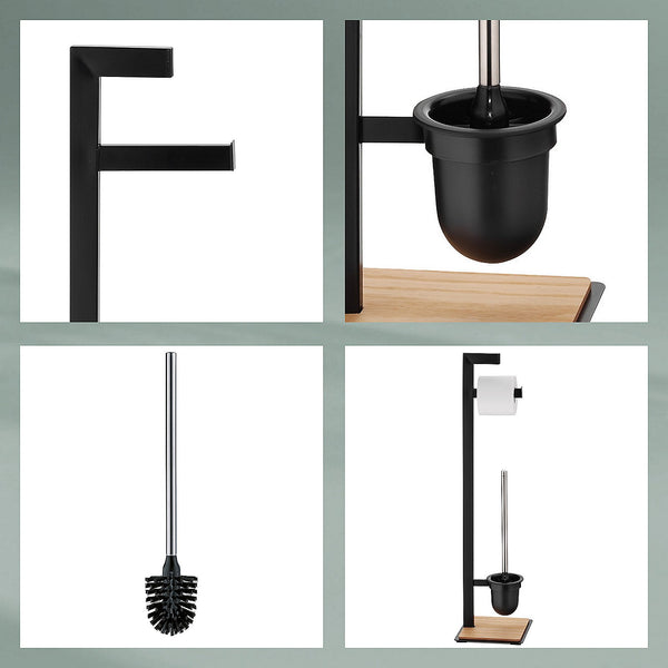 Oak Toilet Brush and Toilet Paper Holder