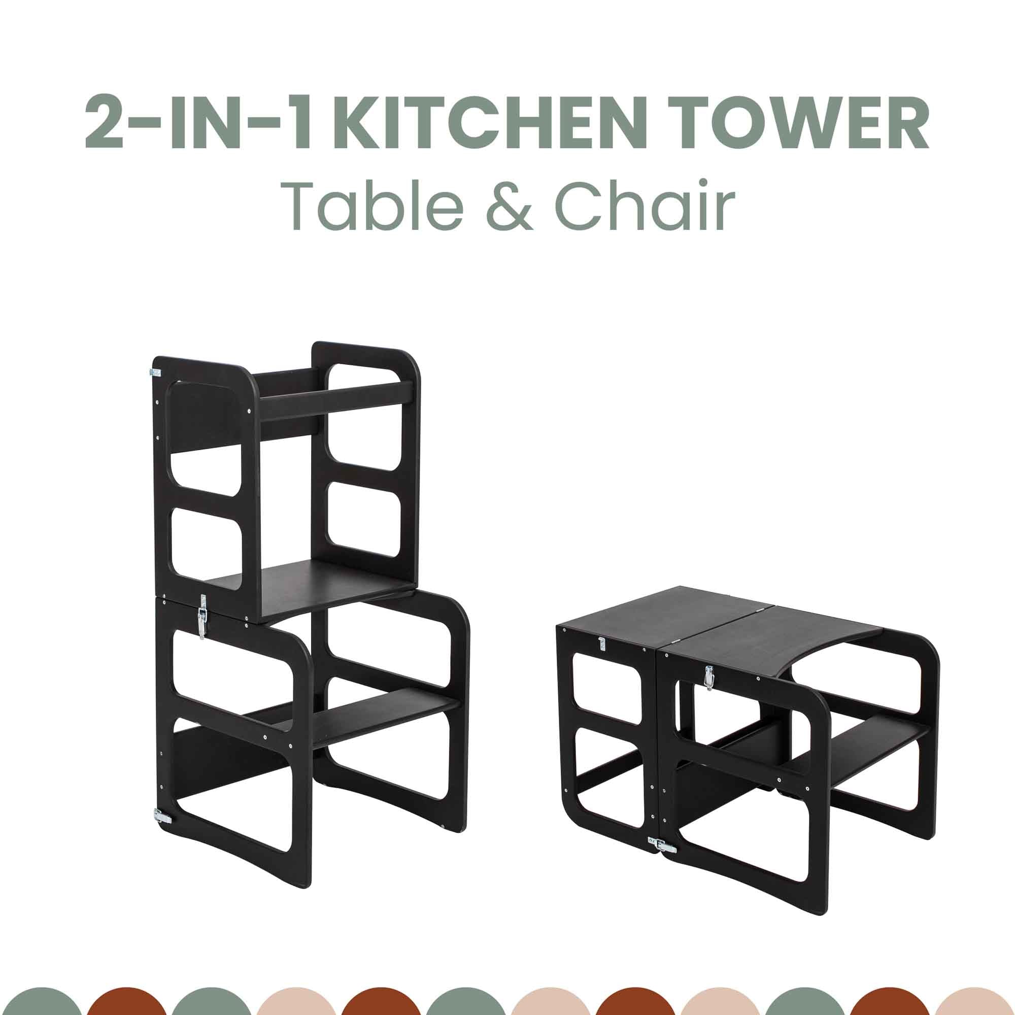 2-in-1 transformeerbare keukentoren - tafel- en stoelenset