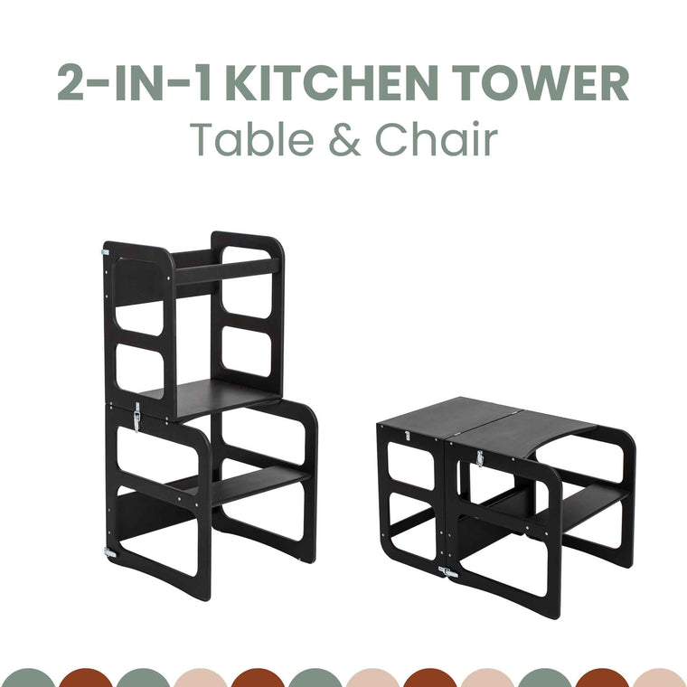 2-in-1 transformeerbare keukentoren - tafel- en stoelenset