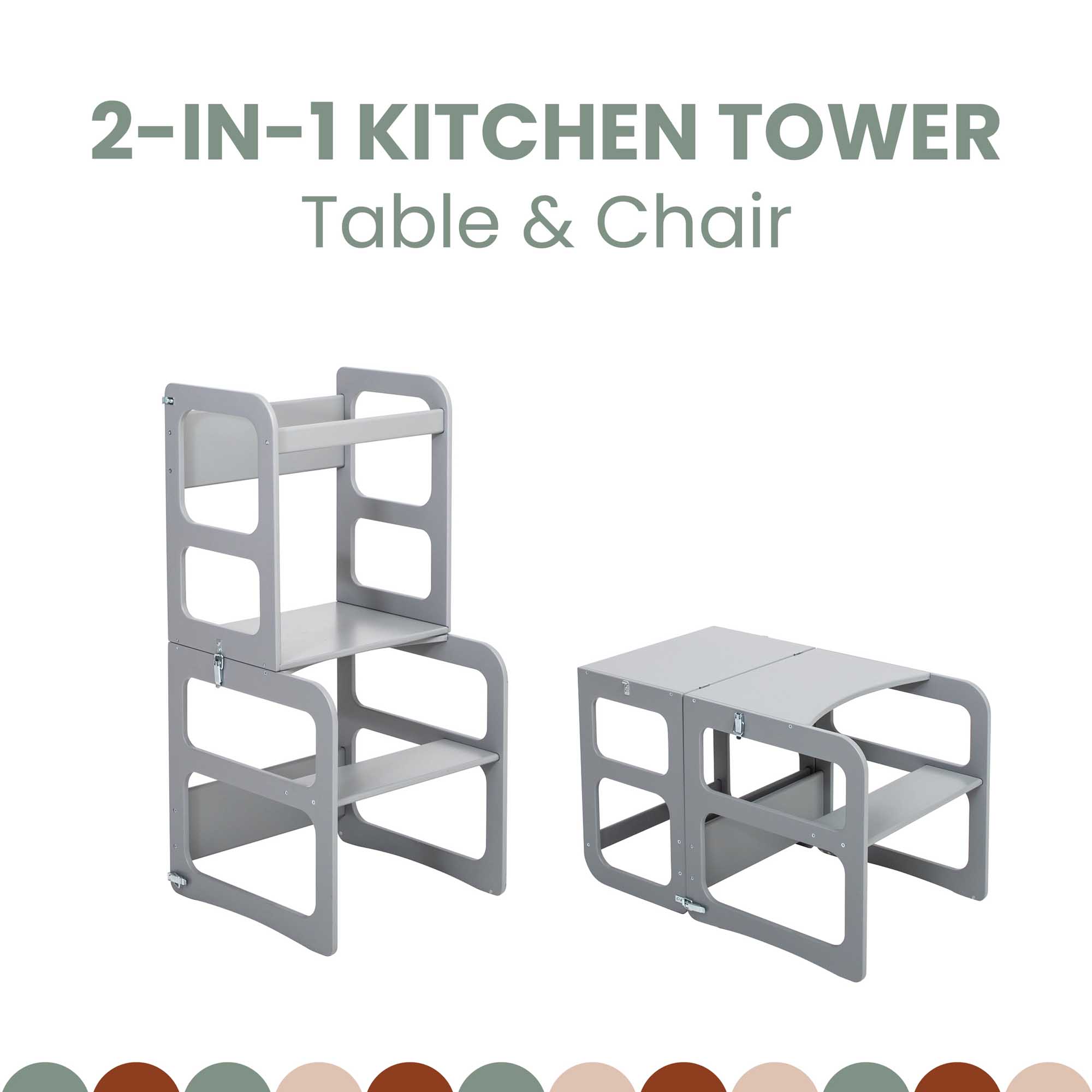 2-in-1 transformeerbare keukentoren - tafel- en stoelenset