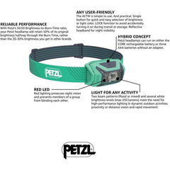 Headlamp - PETZL - ACTIK - Running / Trekking - 450 lumens - Including 3 AAA/LR03 batteries - Green