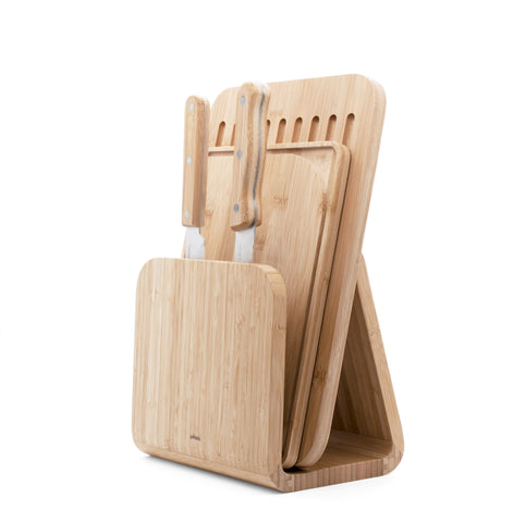 "Bread and Cutting Board with 2 Knives and Magnetic Holder"
